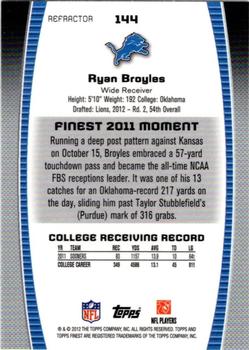 2012 Finest - Refractors #144 Ryan Broyles Back