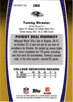 2012 Finest - Refractors #150 Tommy Streeter Back
