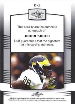 2012 Leaf Draft - Autographs Blue #KK1 Kevin Koger Back