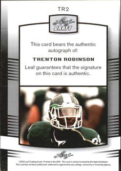 2012 Leaf Draft - Autographs Blue #TR2 Trenton Robinson Back