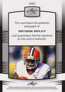 2012 Leaf Draft - Autographs Red #AB2 Antwon Bailey Back