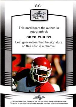 2012 Leaf Draft - Autographs Red #GC1 Greg Childs Back