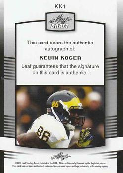 2012 Leaf Draft - Autographs Red #KK1 Kevin Koger Back
