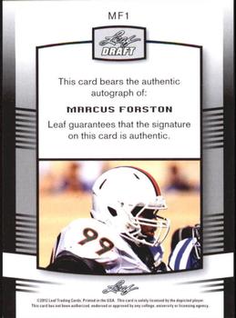 2012 Leaf Draft - Autographs Red #MF1 Marcus Forston Back