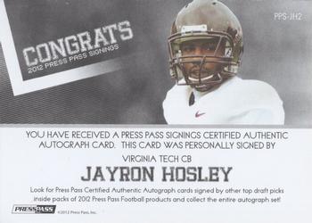 2012 Press Pass - Autographs Bronze #PPS-JH2 Jayron Hosley Back