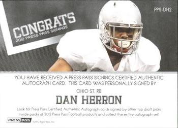 2012 Press Pass - Autographs Gold #PPS-DH2 Dan Herron Back