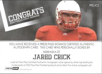 2012 Press Pass - Autographs Silver #PPS-JC2 Jared Crick Back