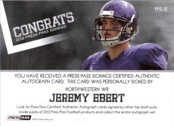 2012 Press Pass - Autographs Silver #PPS-JE Jeremy Ebert Back