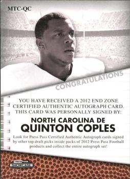 2012 Press Pass Showcase - Making The Cut Autographs Blue #MCQC Quinton Coples Back