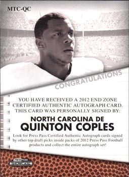 2012 Press Pass Showcase - Making The Cut Autographs Silver #MCQC Quinton Coples Back