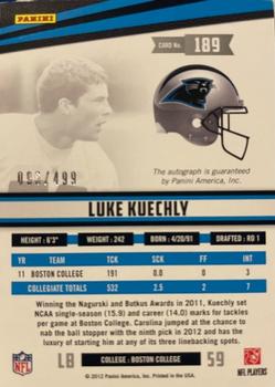 2012 Panini Rookies & Stars - Autographs #189 Luke Kuechly Back