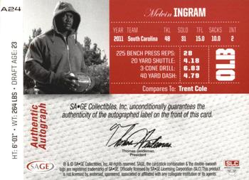 2012 SAGE Autographed - Autographs Gold #A24 Melvin Ingram Back