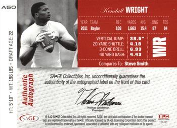 2012 SAGE Autographed - Autographs Gold #A50 Kendall Wright Back