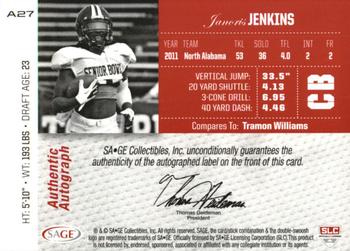 2012 SAGE Autographed - Autographs Master Edition #A27 Janoris Jenkins Back