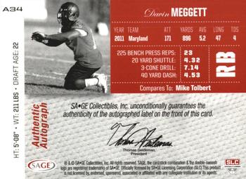 2012 SAGE Autographed - Autographs Master Edition #A34 Davin Meggett Back