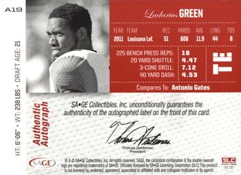 2012 SAGE Autographed - Autographs Platinum #A19 Ladarius Green Back