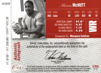 2012 SAGE Autographed - Autographs Platinum #A33 Marvin McNutt Back