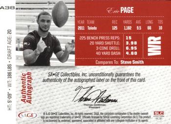 2012 SAGE Autographed - Autographs Platinum #A38 Eric Page Back
