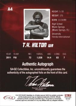 2012 SAGE HIT - Autographs #A4 T.Y. Hilton Back