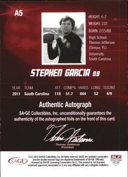 2012 SAGE HIT - Autographs #A5 Stephen Garcia Back