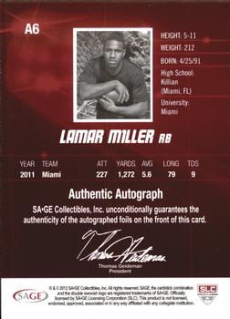 2012 SAGE HIT - Autographs #A6 Lamar Miller Back