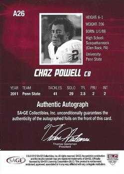 2012 SAGE HIT - Autographs #A26 Chaz Powell Back