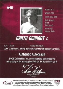 2012 SAGE HIT - Autographs #A46 Garth Gerhart Back