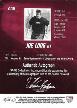 2012 SAGE HIT - Autographs #A48 Joe Long Back