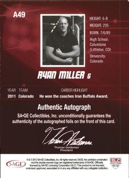 2012 SAGE HIT - Autographs #A49 Ryan Miller Back