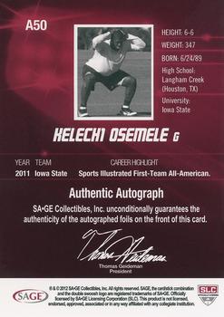 2012 SAGE HIT - Autographs #A50 Kelechi Osemele Back
