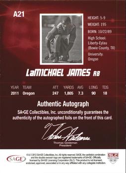 2012 SAGE HIT - Autographs Gold #A21 LaMichael James Back