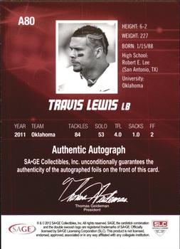 2012 SAGE HIT - Autographs Gold #A80 Travis Lewis Back