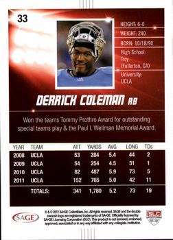 2012 SAGE HIT - Gold #33 Derrick Coleman Back
