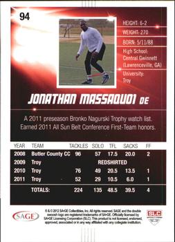 2012 SAGE HIT - Gold #94 Jonathan Massaquoi Back
