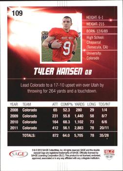 2012 SAGE HIT - Gold #109 Tyler Hansen Back