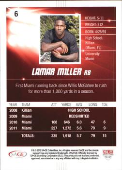 2012 SAGE HIT - Red Glitter #6 Lamar Miller Back