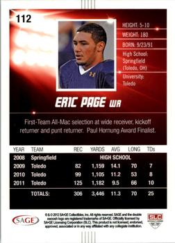 2012 SAGE HIT - Red Glitter #112 Eric Page Back