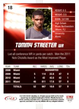 2012 SAGE HIT - Silver #18 Tommy Streeter Back