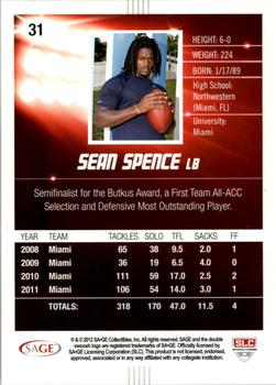 2012 SAGE HIT - Silver #31 Sean Spence Back