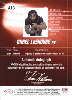 2012 SAGE HIT - Sophomore Autographs #A13 Mikel Leshoure Back