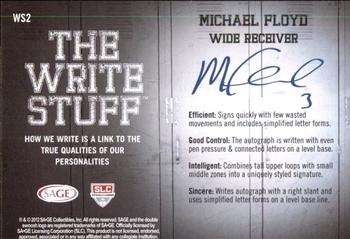 2012 SAGE HIT - Write Stuff #WS2 Michael Floyd Back