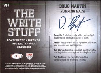 2012 SAGE HIT - Write Stuff #WS6 Doug Martin Back