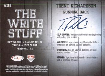 2012 SAGE HIT - Write Stuff #WS18 Trent Richardson Back