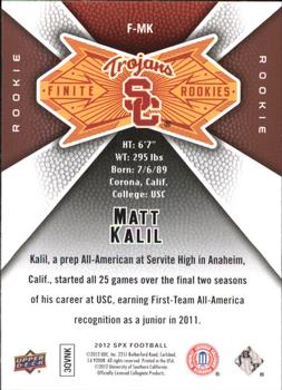2012 SPx - Finite Rookies #F-MK Matt Kalil Back