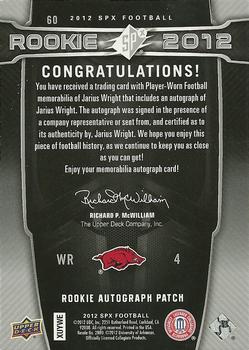2012 SPx - Rookie Patch Autographs Spectrum #60 Jarius Wright Back