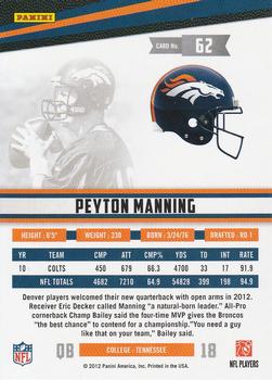 2012 Panini Rookies & Stars Longevity #62 Peyton Manning Back