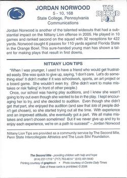 2006 The Second Mile Penn State Nittany Lions Tips: Fall Edition #NNO Jordan Norwood Back