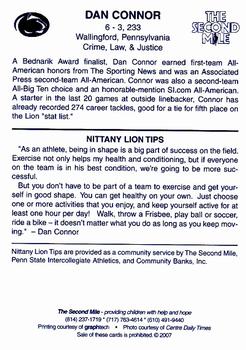 2007 The Second Mile Penn State Nittany Lions Tips: Fall Edition #NNO Dan Connor Back