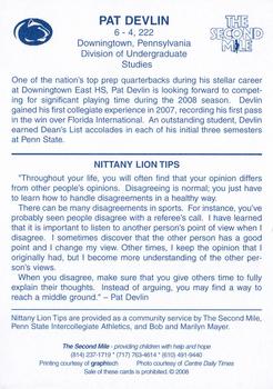2008 The Second Mile Penn State Nittany Lions Tips: Fall Edition #NNO Pat Devlin Back