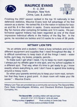 2008 The Second Mile Penn State Nittany Lions Tips: Fall Edition #NNO Maurice Evans Back